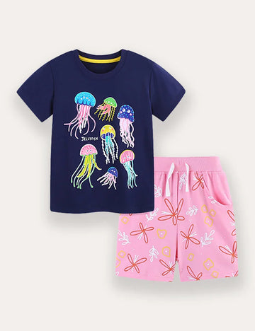 Jellyfish Print T-Shirt And Shorts Set